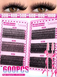 600PCS D Curl Individual Lash Clusters Large Capacity 30D+40D+50D+60D+80D+100D 8-16mm