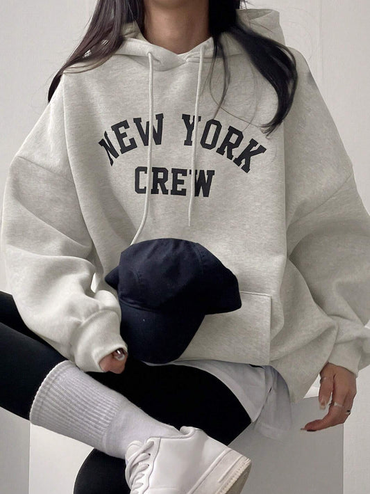 DAZY Sweat-shirt à capuche ample en polaire avec imprimé lettres pour femmes