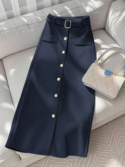 GlowEve Jupe droite unie avec boutons devant