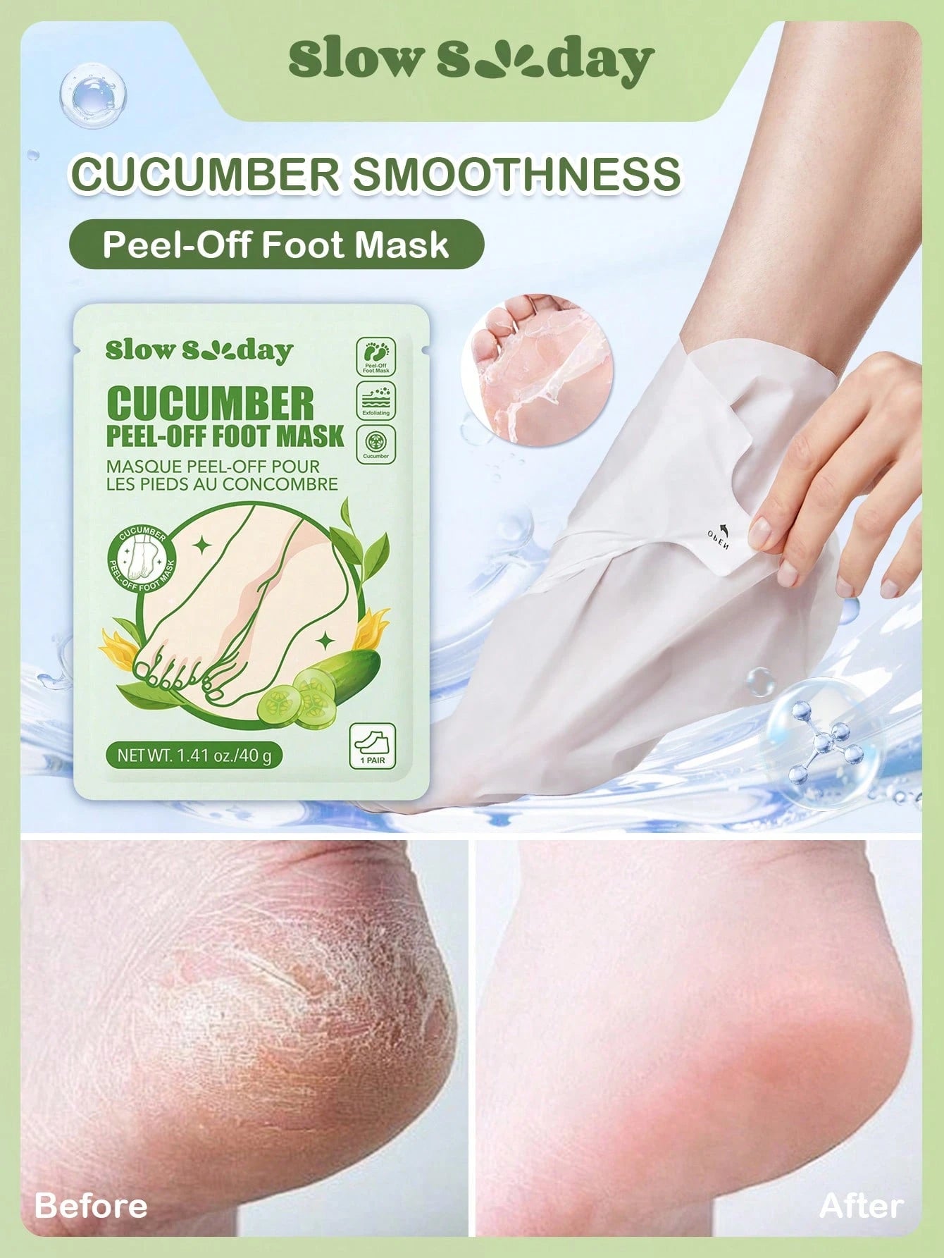 Masque exfoliant pour les pieds à la concombre, pour un dimanche tranquille