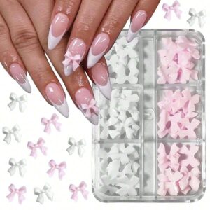 Breloques d'ongles à nœud papillon, nœuds 3D pour ongles, breloques roses et blanches pour ongles en acrylique, fournitures d'art d'ongles, bijoux d'ongles, artisanat DIY, accessoires d'ongles pour femmes, design de décoration d'ongles DIY, pierres précieuses d'ongles