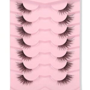 7 Paires / Ensemble Faux Cils Naturels Courts Et Croisés Style Œil De Chat Avec Tiges Transparentes Pour Le Maquillage Quotidien