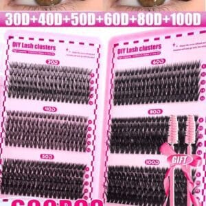 600PCS D Curl Individual Lash Clusters Large Capacity 30D+40D+50D+60D+80D+1 OOD 8-16mm
