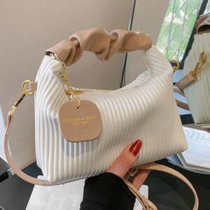 New Style Fashionable Simple All-Match Pleated Weaving Pu Color Block Handbag Shoulder Bag Crossbody Bag