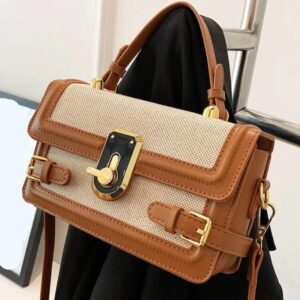 Fashionable,Minimalist,Casual,Small Square Bag Buckle Decor Colorblock Top Handle For Girl, Teen Girls